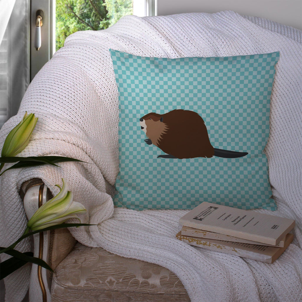 Eurasian Beaver Blue Check Decorative Throw Pillow 14x14 Indoor Outdoor Accent Cushion, Fabric Cover with Insert for Sofa, Bed, Porch & Living Room