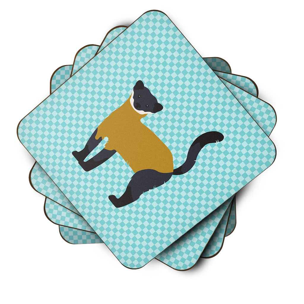 Yellow-Throated Marten Blue Check Foam Coasters Set of 4 Cup Coasters for Indoor Outdoor, Tabletop Protection, Anti Slip, Mouse pad Material