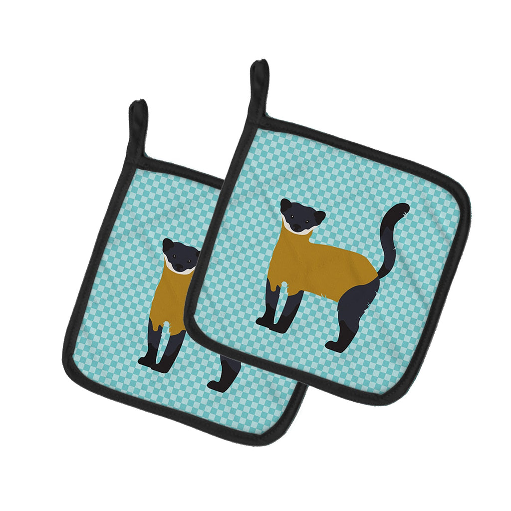 Yellow-Throated Marten Blue Check Pot Holder Set of 2 Heat Resistant Quilted Hot Pads 7.5 x 7.5 Inch, Insulated Kitchen Trivets for Cooking & Baking