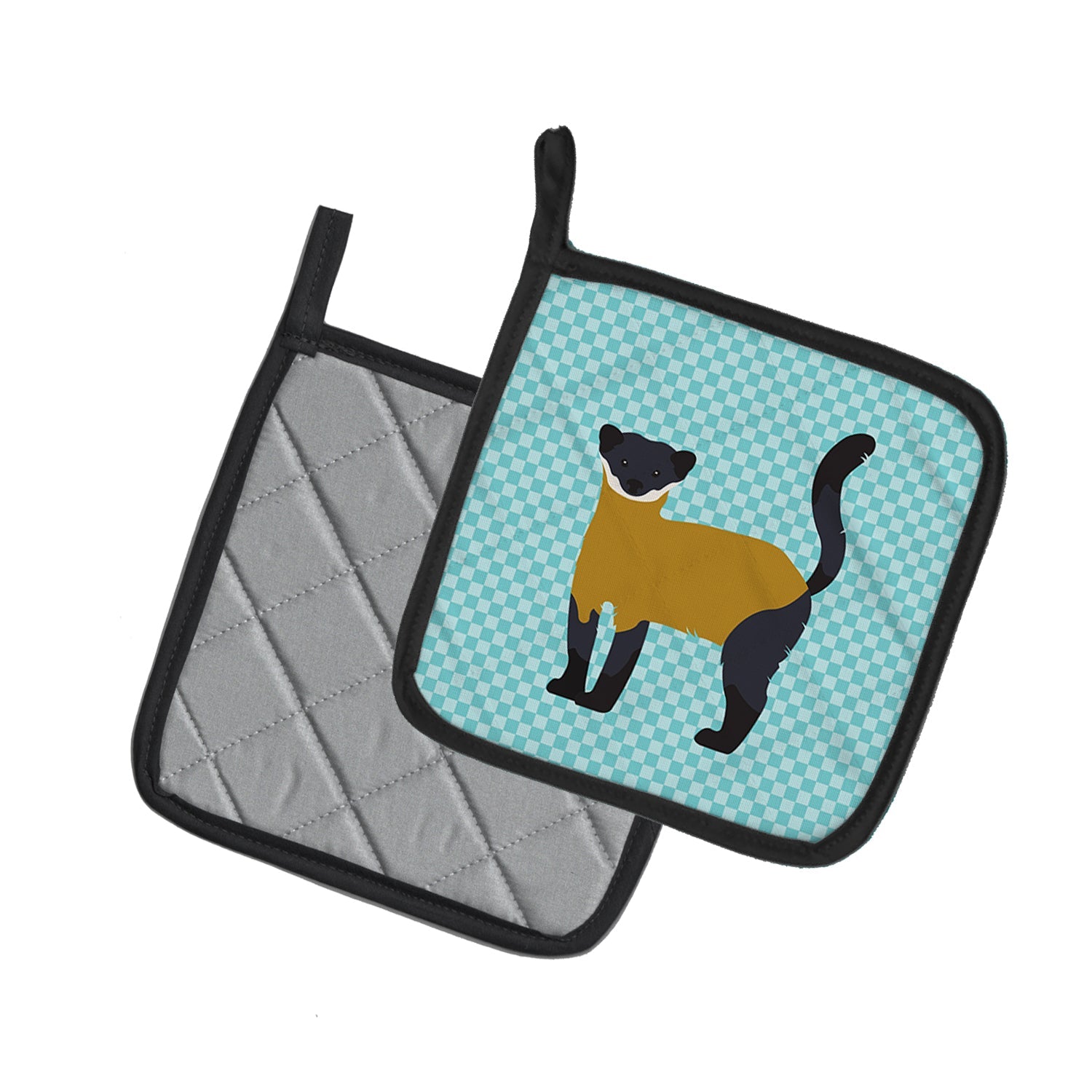 Yellow-Throated Marten Blue Check Pot Holder Set of 2 Heat Resistant Quilted Hot Pads 7.5 x 7.5 Inch, Insulated Kitchen Trivets for Cooking & Baking