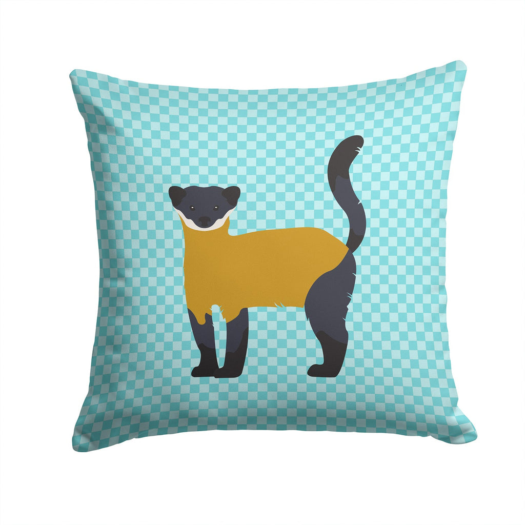 Yellow-Throated Marten Blue Check Decorative Throw Pillow 14x14 Indoor Outdoor Accent Cushion, Fabric Cover with Insert for Sofa, Bed, Porch & Living Room