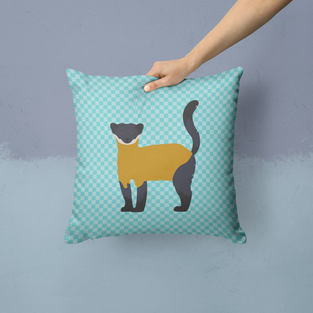 Yellow-Throated Marten Blue Check Decorative Throw Pillow 14x14 Indoor Outdoor Accent Cushion, Fabric Cover with Insert for Sofa, Bed, Porch & Living Room