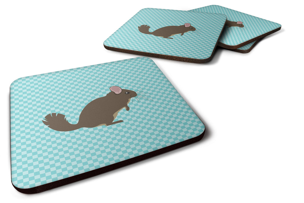 Chinchilla Blue Check Foam Coasters Set of 4 Cup Coasters for Indoor Outdoor, Tabletop Protection, Anti Slip, Mouse pad Material
