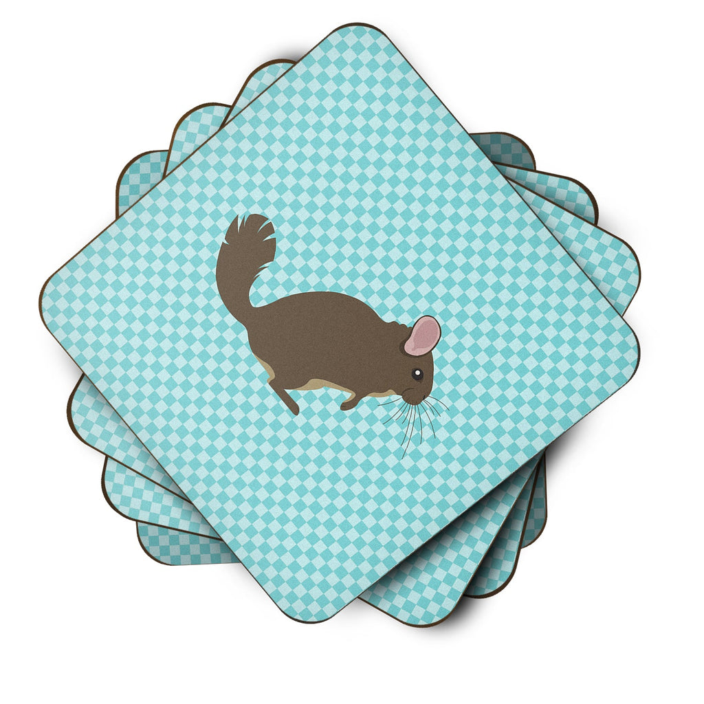Chinchilla Blue Check Foam Coasters Set of 4 Cup Coasters for Indoor Outdoor, Tabletop Protection, Anti Slip, Mouse pad Material