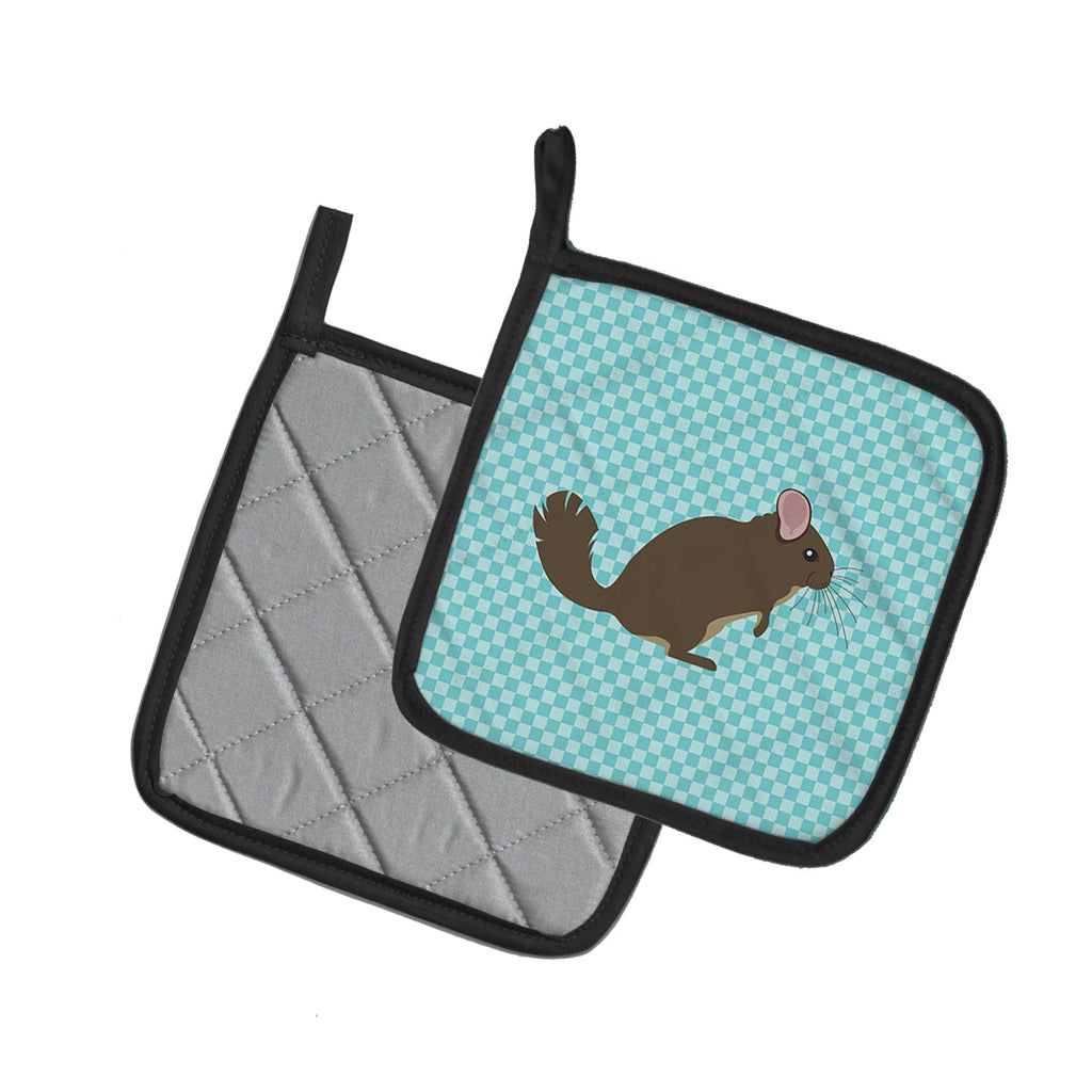 Chinchilla Blue Check Pot Holder Set of 2 Heat Resistant Quilted Hot Pads 7.5 x 7.5 Inch, Insulated Kitchen Trivets for Cooking & Baking