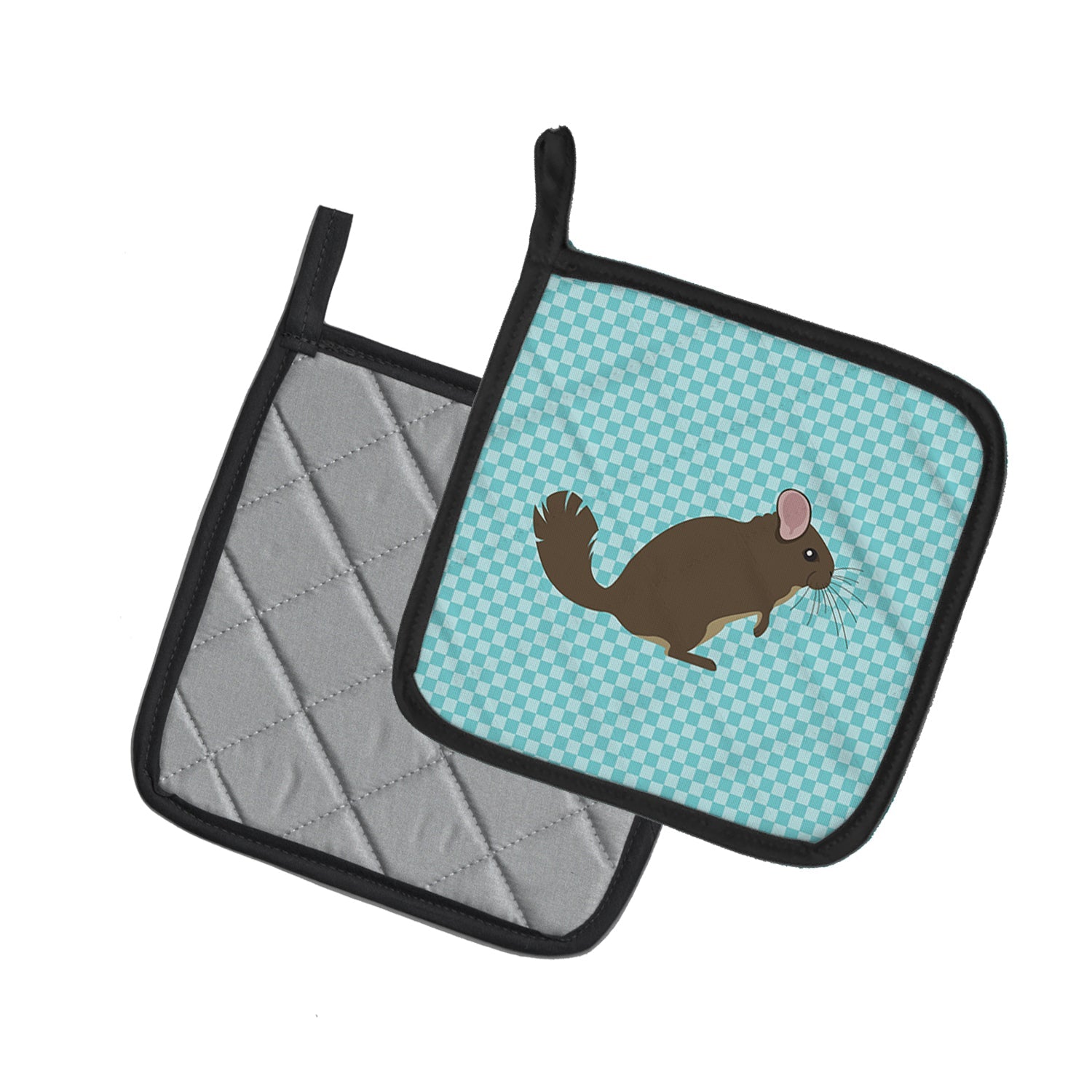 Chinchilla Blue Check Pot Holder Set of 2 Heat Resistant Quilted Hot Pads 7.5 x 7.5 Inch, Insulated Kitchen Trivets for Cooking & Baking
