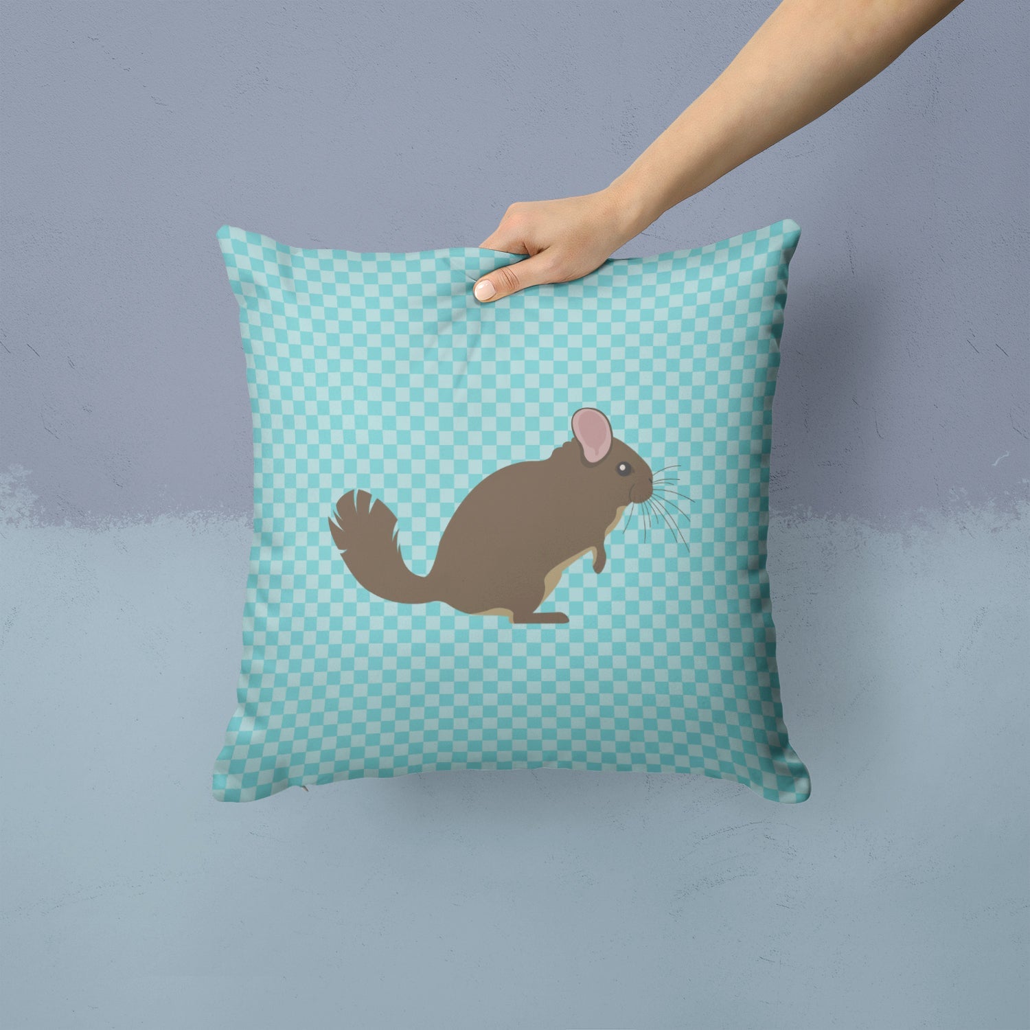 Chinchilla Blue Check Decorative Throw Pillow 14x14 Indoor Outdoor Accent Cushion, Fabric Cover with Insert for Sofa, Bed, Porch & Living Room