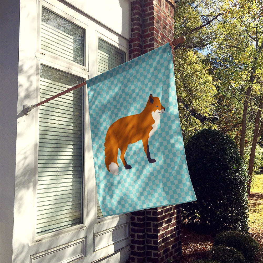 Red Fox Blue Check House Flag 28x40 Porch Sleeve Pole Decorative Outside Yard Banner Artwork Wall Hanging, Polyester