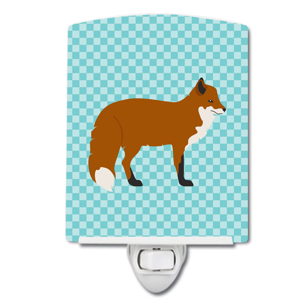 Red Fox Blue Check Ceramic Night Light Compact, UL-Certified, Ideal for Bedroom, Bathroom, Nursery, Hallway, Kitchen, 6x4x3, Multicolor