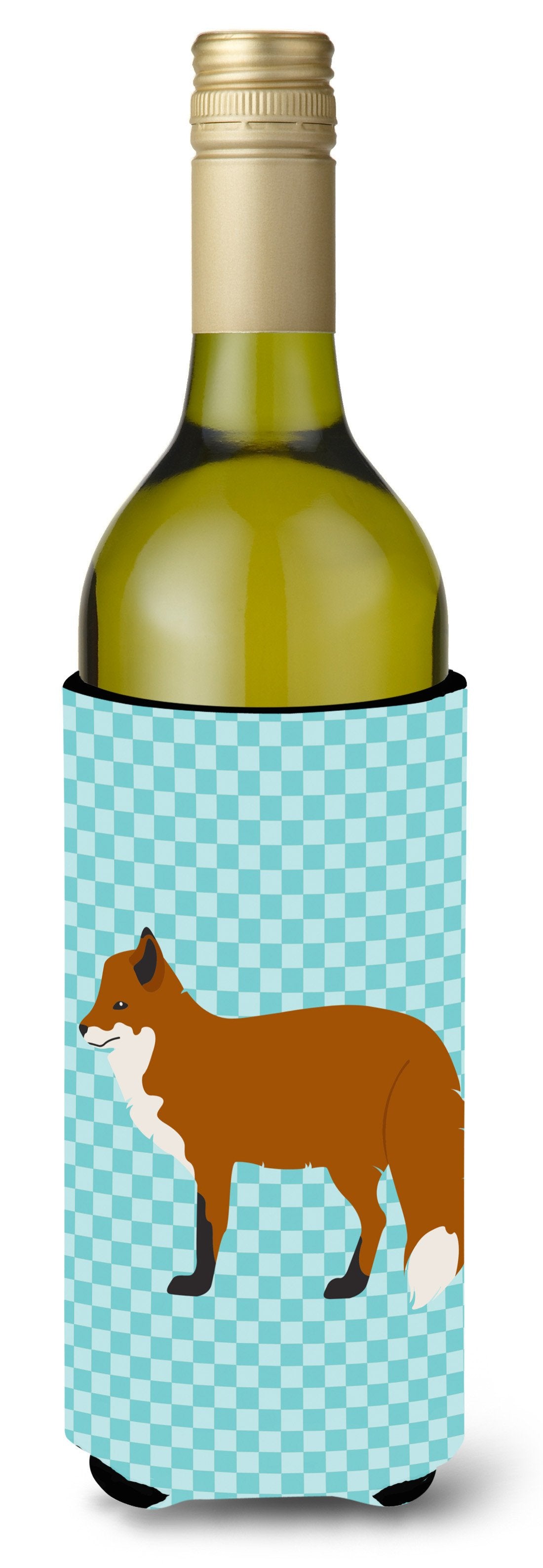 Red Fox Blue Check Wine Bottle Hugger Gift Sleeve for Standard 750 ml Bottles, Insulated Reusable Also Fits Mini Shot & Pint Bottles