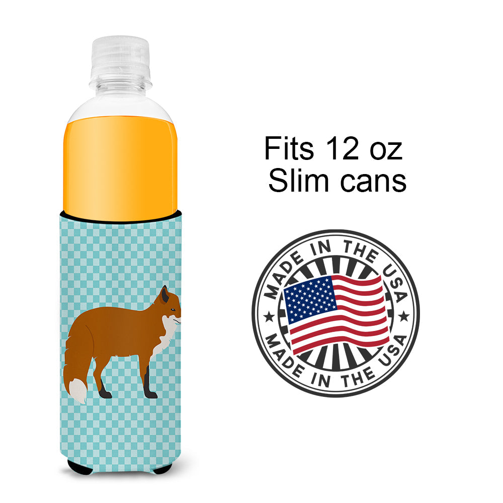 Red Fox Blue Check Slim Can Hugger , Insulated Foam Hugger for 12 oz Slim Cans, Beer Bottles & Water Bottles, Printed in USA