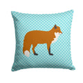 Red Fox Blue Check Decorative Throw Pillow 14x14 Indoor Outdoor Accent Cushion, Fabric Cover with Insert for Sofa, Bed, Porch & Living Room