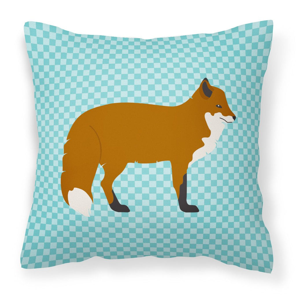 Red Fox Blue Check Decorative Throw Pillow 18x18 Indoor Outdoor Accent Cushion, Fabric Cover with Insert for Sofa, Bed, Porch & Living Room