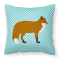 Red Fox Blue Check Decorative Throw Pillow 18x18 Indoor Outdoor Accent Cushion, Fabric Cover with Insert for Sofa, Bed, Porch & Living Room