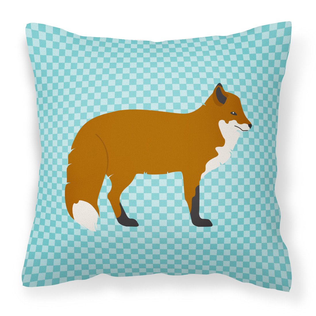 Red Fox Blue Check Decorative Throw Pillow 18x18 Indoor Outdoor Accent Cushion, Fabric Cover with Insert for Sofa, Bed, Porch & Living Room