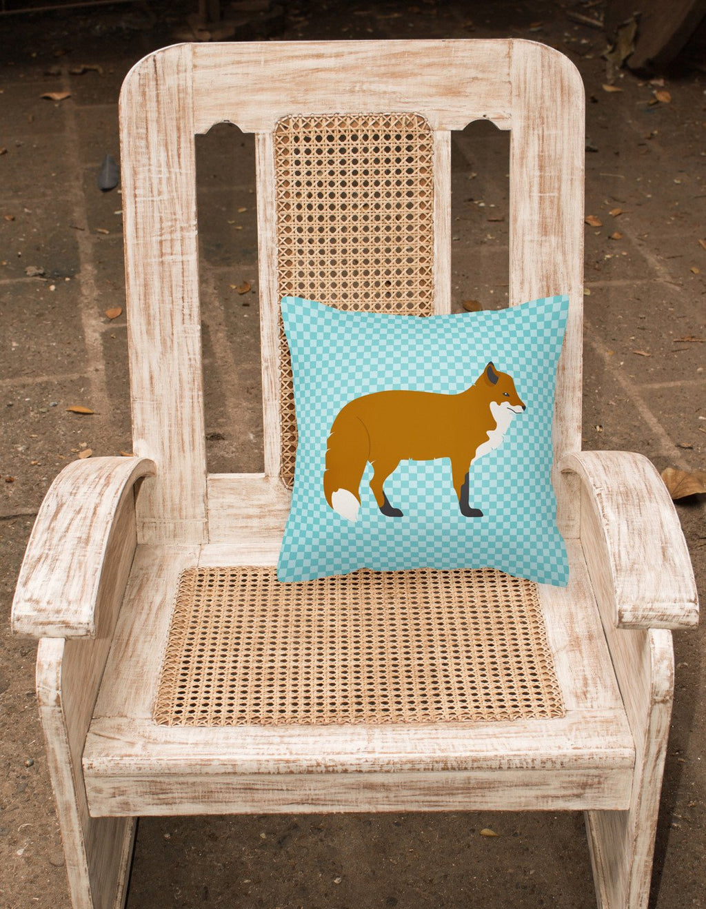 Red Fox Blue Check Decorative Throw Pillow 18x18 Indoor Outdoor Accent Cushion, Fabric Cover with Insert for Sofa, Bed, Porch & Living Room