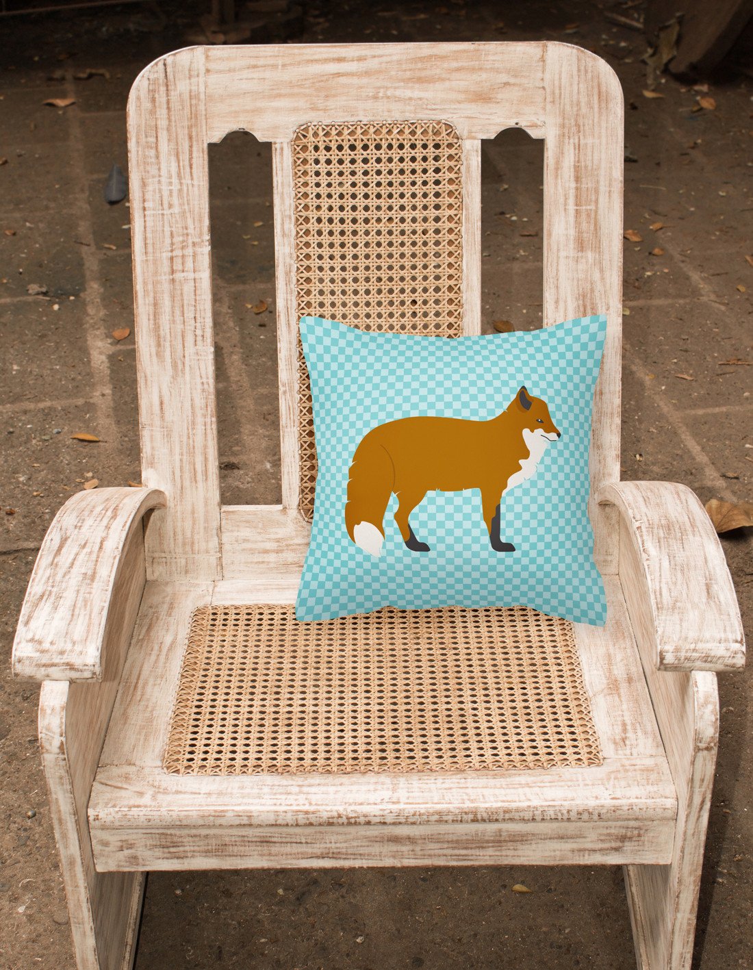 Red Fox Blue Check Decorative Throw Pillow 18x18 Indoor Outdoor Accent Cushion, Fabric Cover with Insert for Sofa, Bed, Porch & Living Room