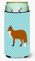 Red Fox Blue Check Tall Boy Hugger Can Cooler Sleeve Machine Washable Drink Collapsible Insulator Beverage Insulated Holder