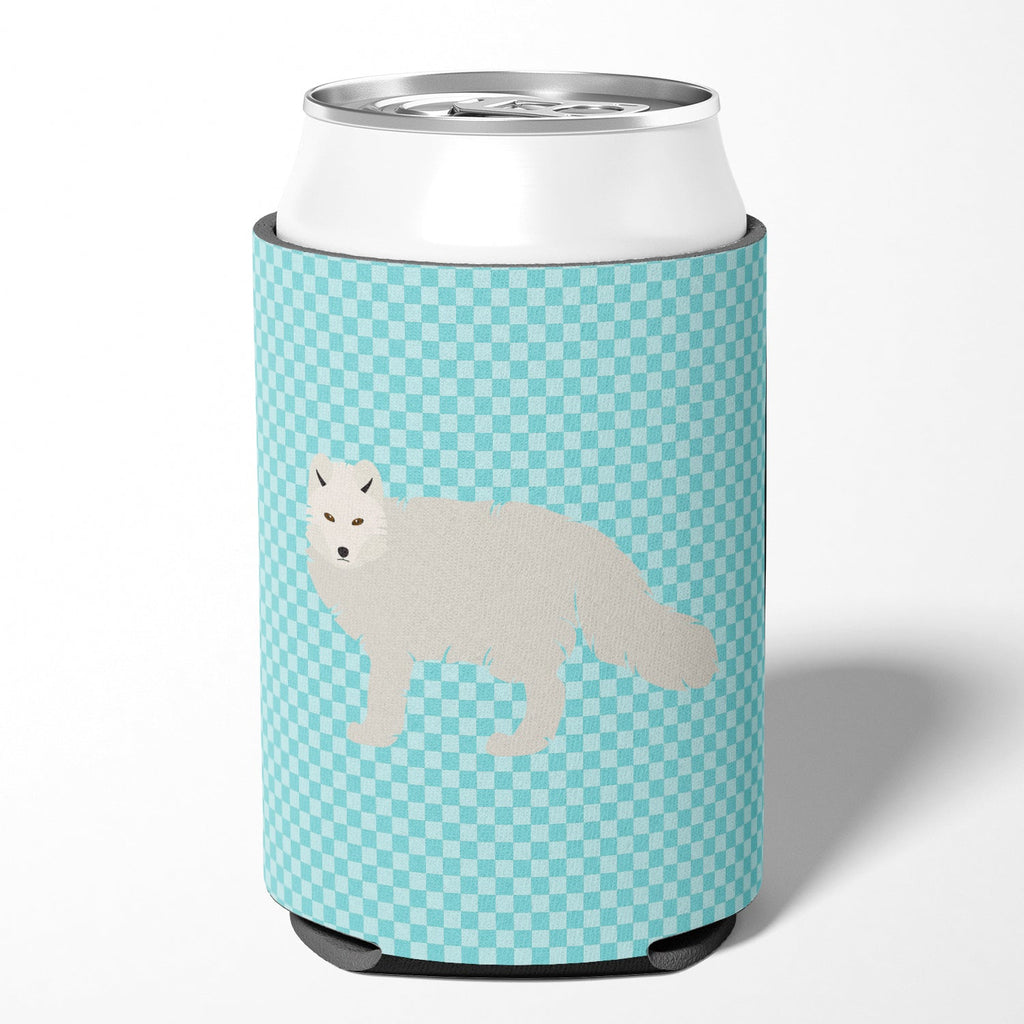 White Arctic Fox Blue Check Can or Bottle Hugger Cooler Sleeve for Standard 12 oz Cans, Insulated Foam Beer & Soda Can Hugger Reusable