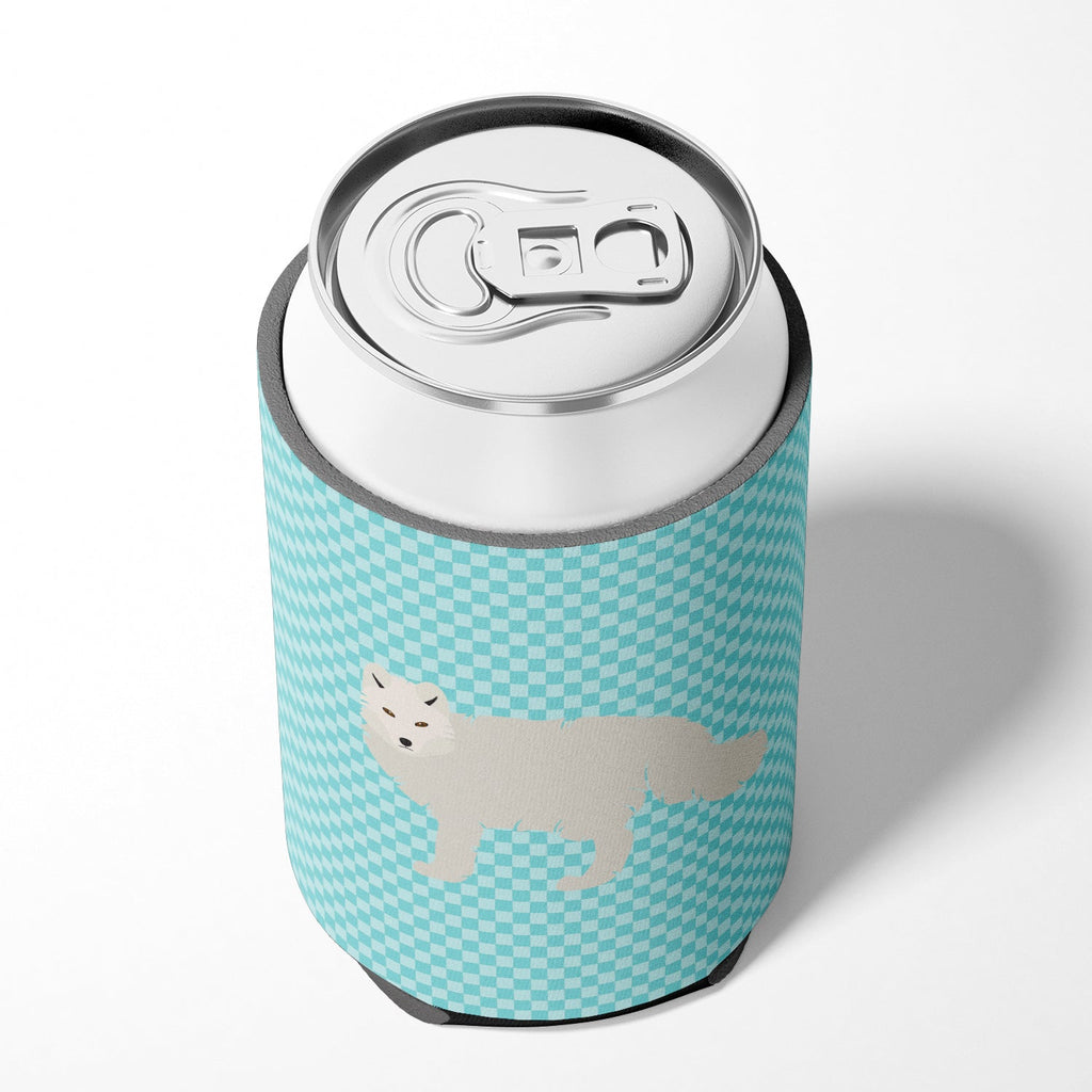 White Arctic Fox Blue Check Can or Bottle Hugger Cooler Sleeve for Standard 12 oz Cans, Insulated Foam Beer & Soda Can Hugger Reusable