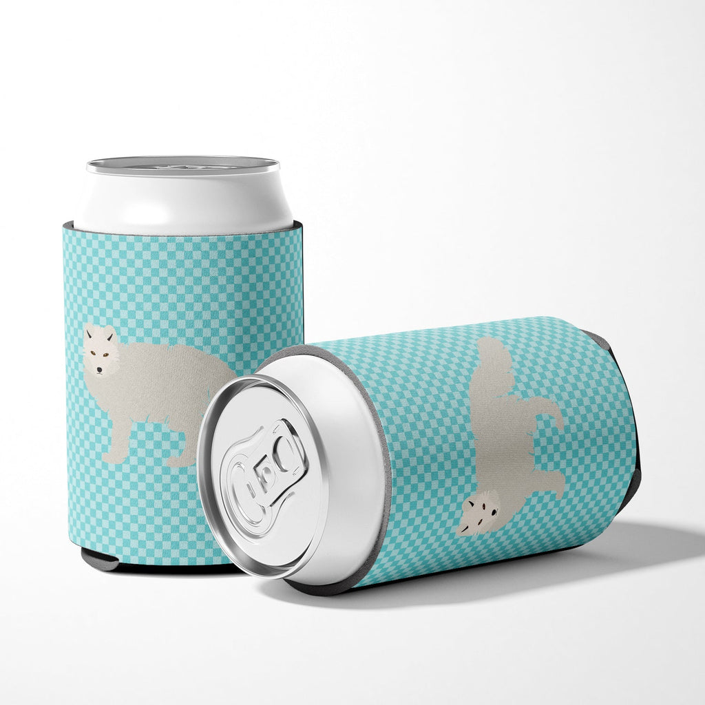 White Arctic Fox Blue Check Can or Bottle Hugger Cooler Sleeve for Standard 12 oz Cans, Insulated Foam Beer & Soda Can Hugger Reusable