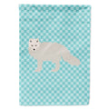 White Arctic Fox Blue Check House Flag 28x40 Porch Sleeve Pole Decorative Outside Yard Banner Artwork Wall Hanging, Polyester