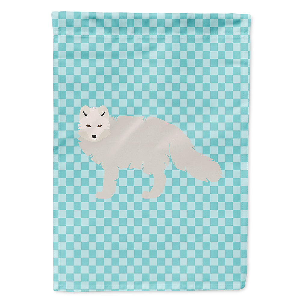 White Arctic Fox Blue Check House Flag 28x40 Porch Sleeve Pole Decorative Outside Yard Banner Artwork Wall Hanging, Polyester