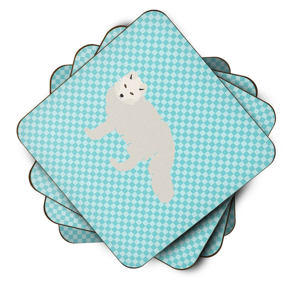 White Arctic Fox Blue Check Foam Coasters Set of 4 Cup Coasters for Indoor Outdoor, Tabletop Protection, Anti Slip, Mouse pad Material