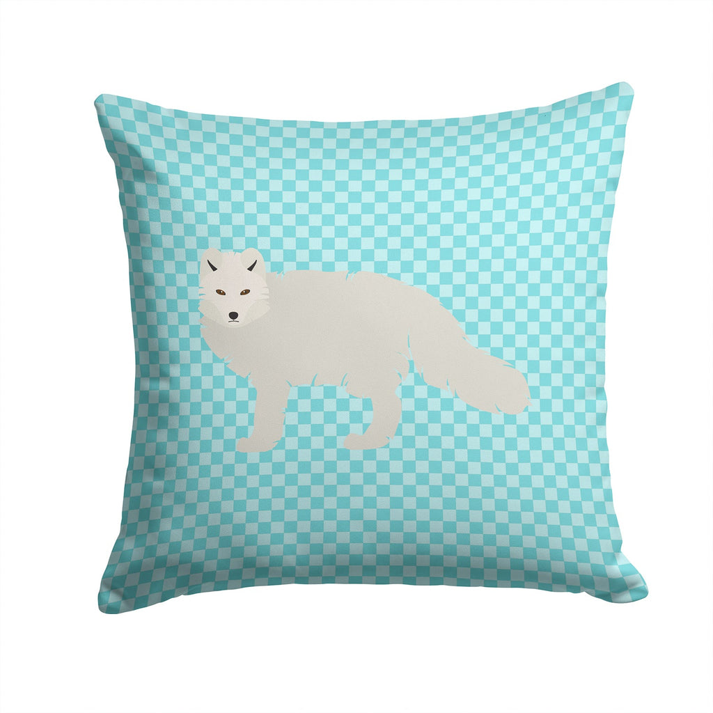 White Arctic Fox Blue Check Decorative Throw Pillow 14x14 Indoor Outdoor Accent Cushion, Fabric Cover with Insert for Sofa, Bed, Porch & Living Room