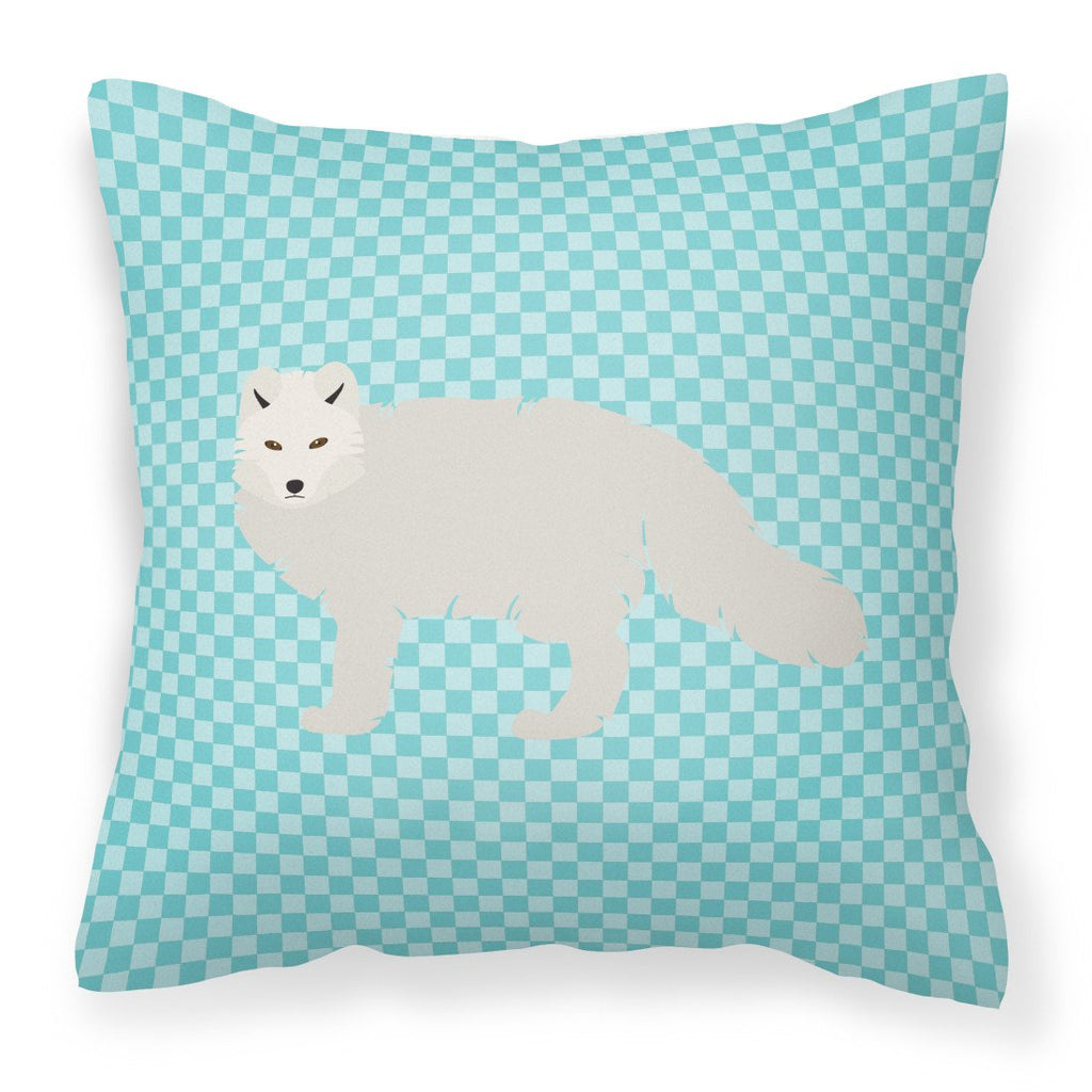 White Arctic Fox Blue Check Decorative Throw Pillow 18x18 Indoor Outdoor Accent Cushion, Fabric Cover with Insert for Sofa, Bed, Porch & Living Room