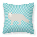 White Arctic Fox Blue Check Decorative Throw Pillow 18x18 Indoor Outdoor Accent Cushion, Fabric Cover with Insert for Sofa, Bed, Porch & Living Room