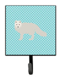 White Arctic Fox Blue Check Leash or Key Holder Wall Hooks, Key Hooks Holder, Coat Rack Wall Mount, Coat Hooks, Hooks for Hanging Keys, Towels, Aprons, Leashes