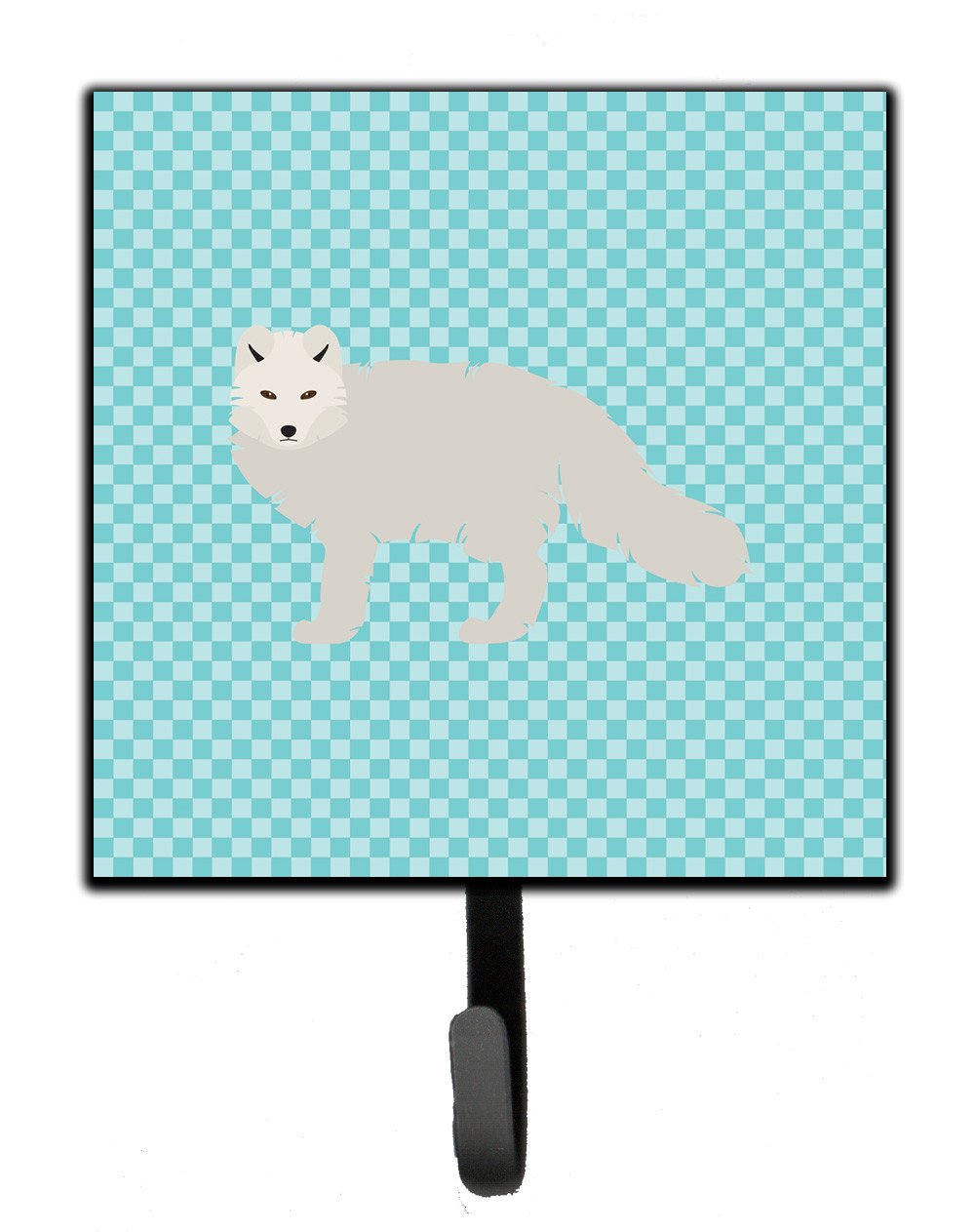 White Arctic Fox Blue Check Leash or Key Holder Wall Hooks, Key Hooks Holder, Coat Rack Wall Mount, Coat Hooks, Hooks for Hanging Keys, Towels, Aprons, Leashes