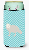 White Arctic Fox Blue Check Tall Boy Hugger Can Cooler Sleeve Machine Washable Drink Collapsible Insulator Beverage Insulated Holder