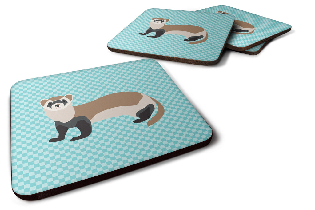 Ferret Blue Check Foam Coasters Set of 4 Cup Coasters for Indoor Outdoor, Tabletop Protection, Anti Slip, Mouse pad Material