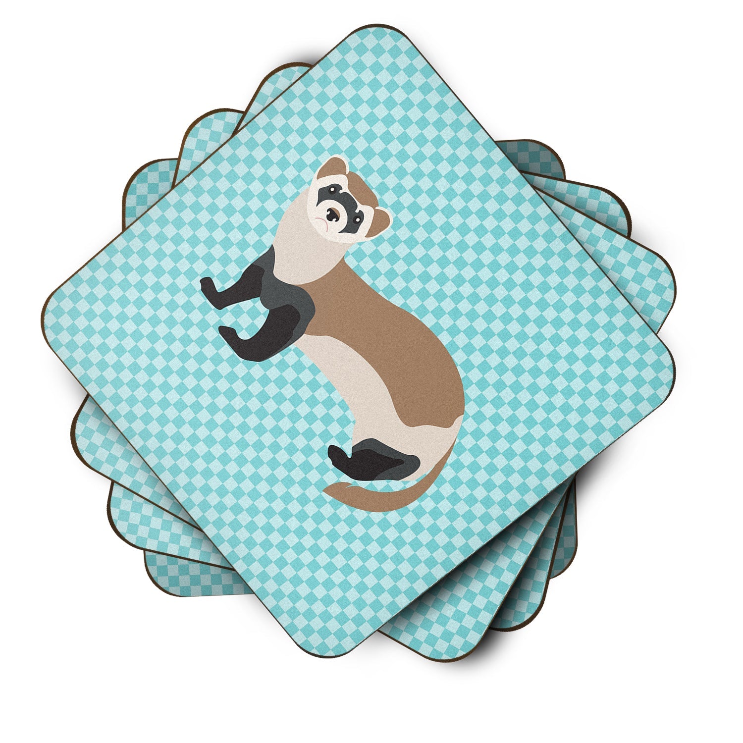 Ferret Blue Check Foam Coasters Set of 4 Cup Coasters for Indoor Outdoor, Tabletop Protection, Anti Slip, Mouse pad Material