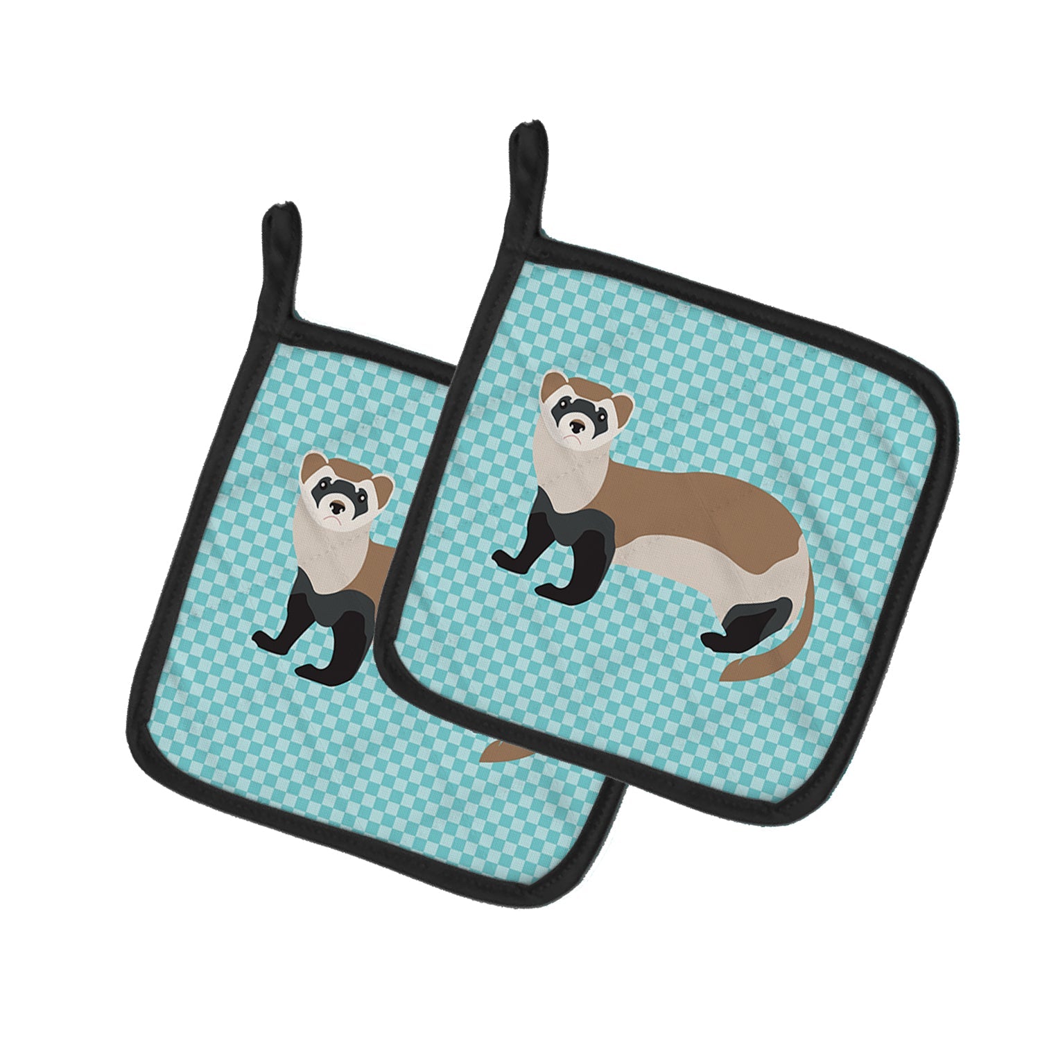 Ferret Blue Check Pot Holder Set of 2 Heat Resistant Quilted Hot Pads 7.5 x 7.5 Inch, Insulated Kitchen Trivets for Cooking & Baking