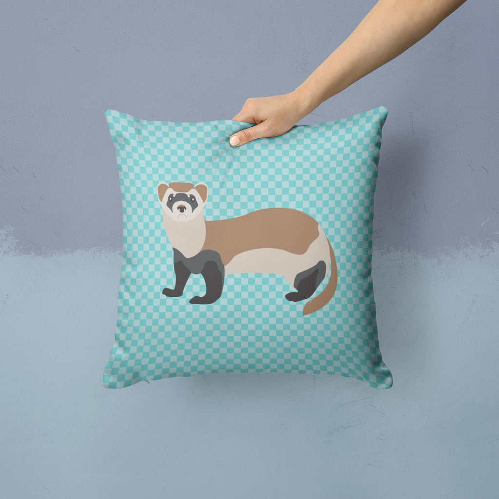Ferret Blue Check Decorative Throw Pillow 14x14 Indoor Outdoor Accent Cushion, Fabric Cover with Insert for Sofa, Bed, Porch & Living Room