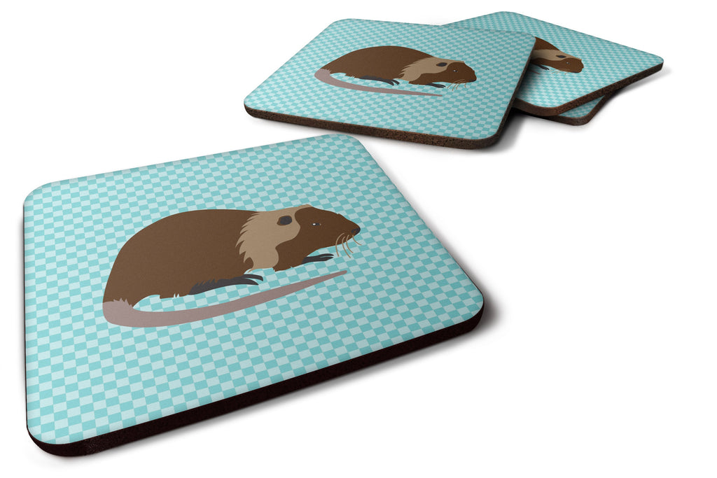 Coypu Nutria River Rat Blue Check Foam Coasters Set of 4 Cup Coasters for Indoor Outdoor, Tabletop Protection, Anti Slip, Mouse pad Material