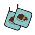 Coypu Nutria River Rat Blue Check Pot Holder Set of 2 Heat Resistant Quilted Hot Pads 7.5 x 7.5 Inch, Insulated Kitchen Trivets for Cooking & Baking