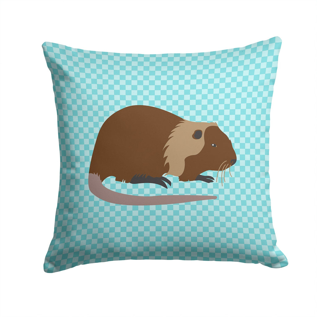 Coypu Nutria River Rat Blue Check Decorative Throw Pillow 14x14 Indoor Outdoor Accent Cushion, Fabric Cover with Insert for Sofa, Bed, Porch & Living Room