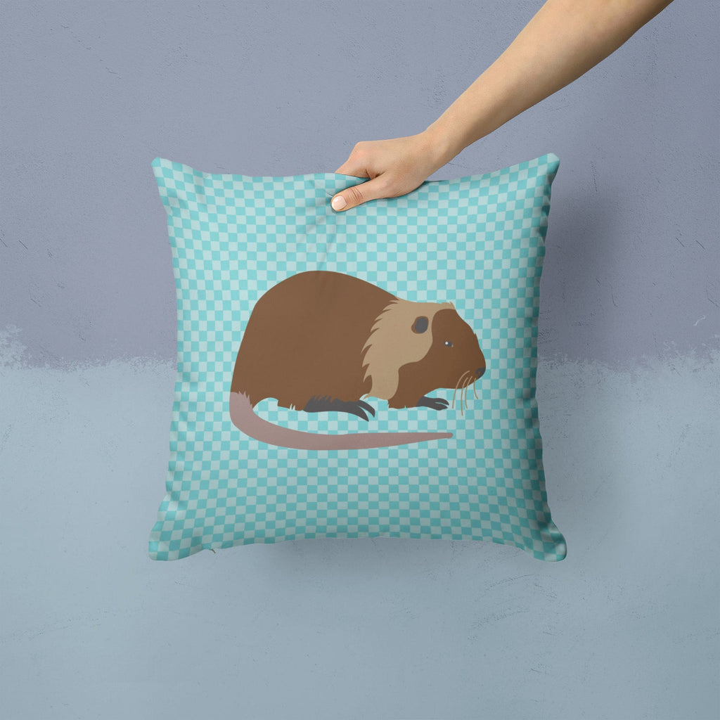 Coypu Nutria River Rat Blue Check Decorative Throw Pillow 14x14 Indoor Outdoor Accent Cushion, Fabric Cover with Insert for Sofa, Bed, Porch & Living Room