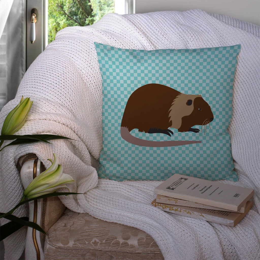 Coypu Nutria River Rat Blue Check Decorative Throw Pillow 14x14 Indoor Outdoor Accent Cushion, Fabric Cover with Insert for Sofa, Bed, Porch & Living Room