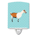 Alpine Goat Blue Check Ceramic Night Light Compact, UL-Certified, Ideal for Bedroom, Bathroom, Nursery, Hallway, Kitchen, 6x4x3, Multicolor