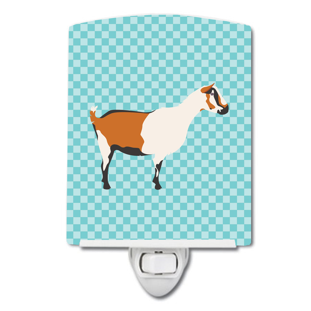 Alpine Goat Blue Check Ceramic Night Light Compact, UL-Certified, Ideal for Bedroom, Bathroom, Nursery, Hallway, Kitchen, 6x4x3, Multicolor