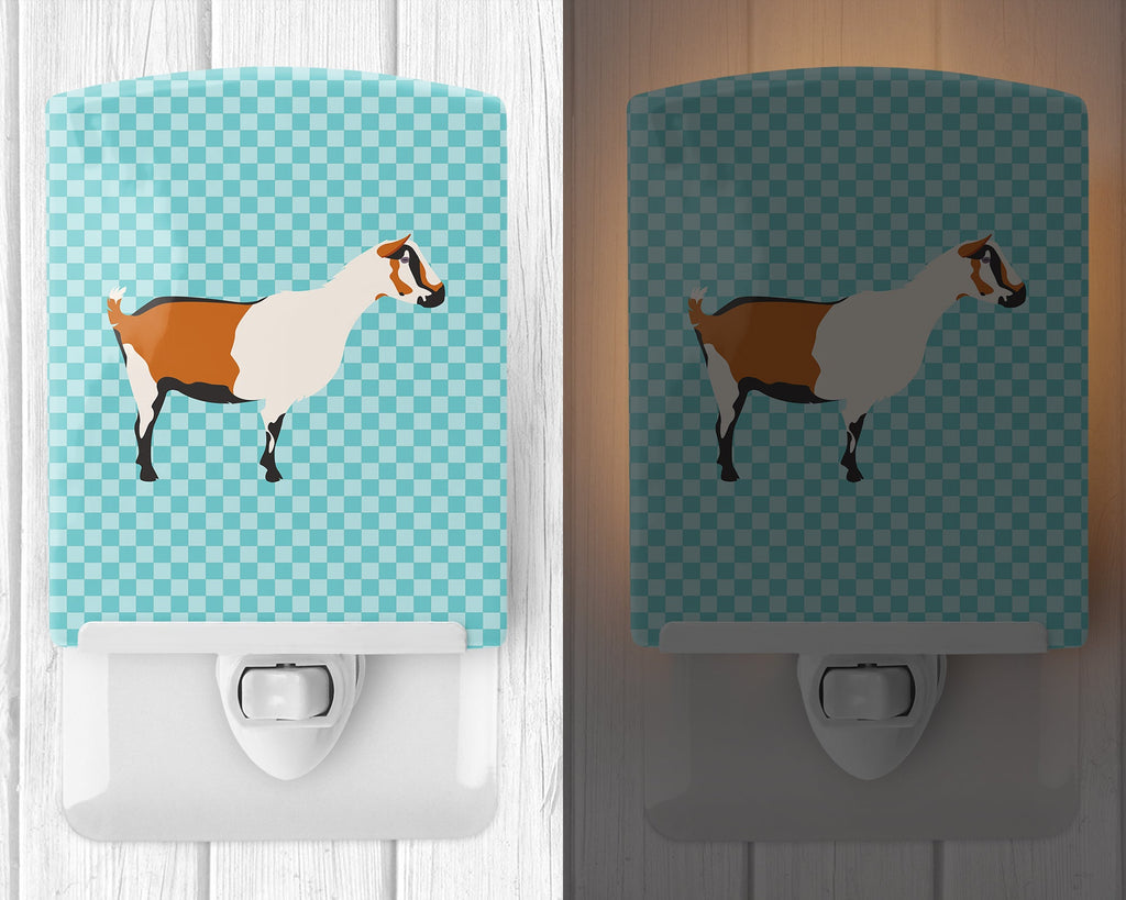 Alpine Goat Blue Check Ceramic Night Light Compact, UL-Certified, Ideal for Bedroom, Bathroom, Nursery, Hallway, Kitchen, 6x4x3, Multicolor