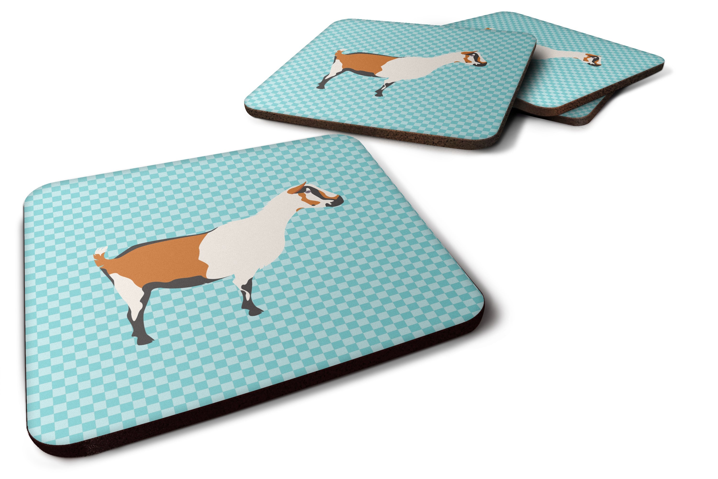 Alpine Goat Blue Check Foam Coasters Set of 4 Cup Coasters for Indoor Outdoor, Tabletop Protection, Anti Slip, Mouse pad Material