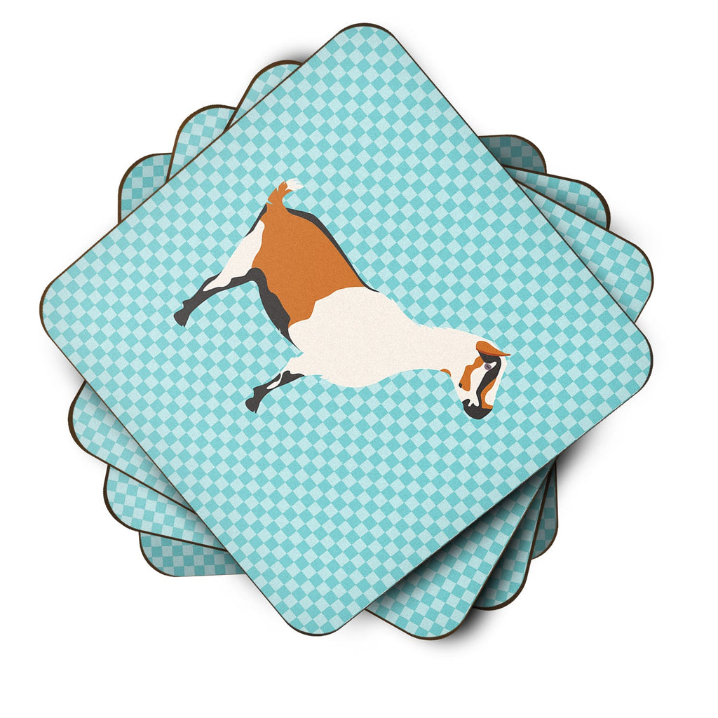 Alpine Goat Blue Check Foam Coasters Set of 4 Cup Coasters for Indoor Outdoor, Tabletop Protection, Anti Slip, Mouse pad Material