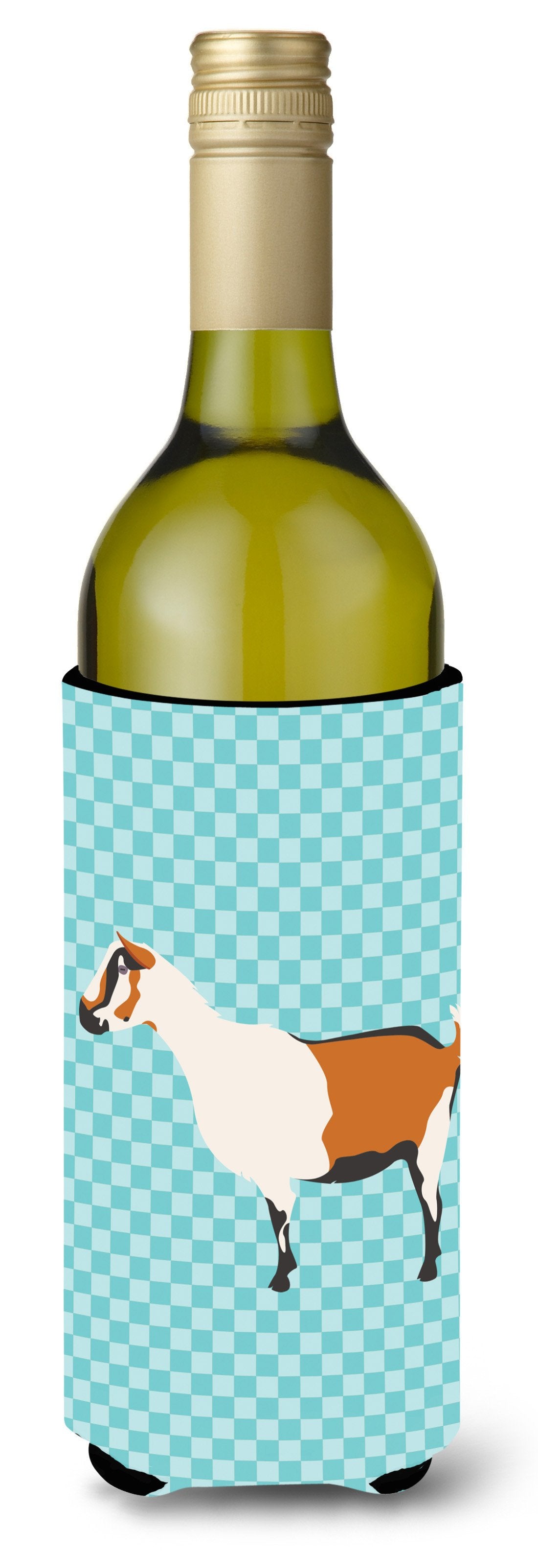 Alpine Goat Blue Check Wine Bottle Hugger Gift Sleeve for Standard 750 ml Bottles, Insulated Reusable Also Fits Mini Shot & Pint Bottles