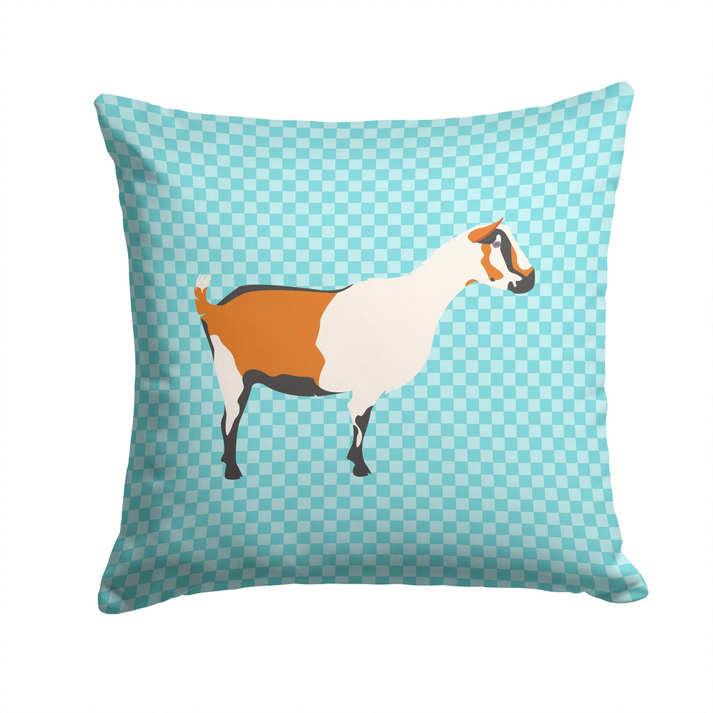 Alpine Goat Blue Check Decorative Throw Pillow 14x14 Indoor Outdoor Accent Cushion, Fabric Cover with Insert for Sofa, Bed, Porch & Living Room